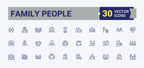 Family People Barber icons set. Featuring couple, lead, friend, worker, partner and more. Thin outline icons pack. Editable stroke. Vector illustration.