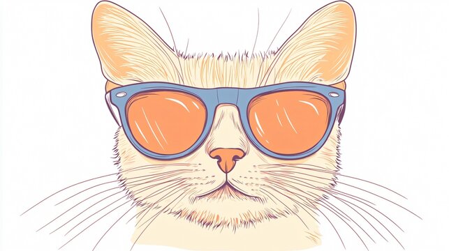 recommend clip art: Happy Cat with Sunglasses: Cute Feline Animal Line Art