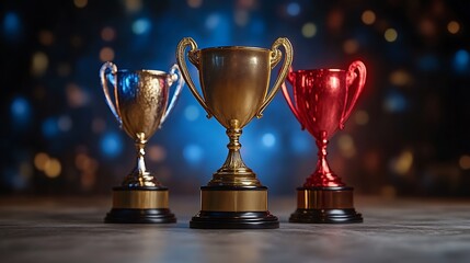 Three Golden Silver and Red Trophy Awards