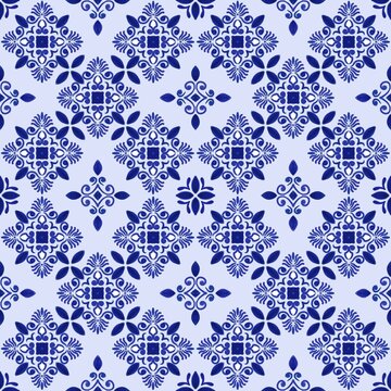 Mosaic theme seamless pattern with blue colour 