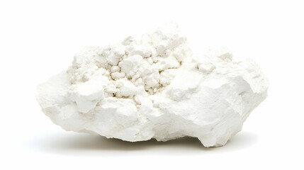 White clay mineral sample isolated on white background for texture, cosmetics, or industrial use