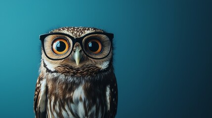 Fototapeta premium Portrait of an owl against a vibrant blue background