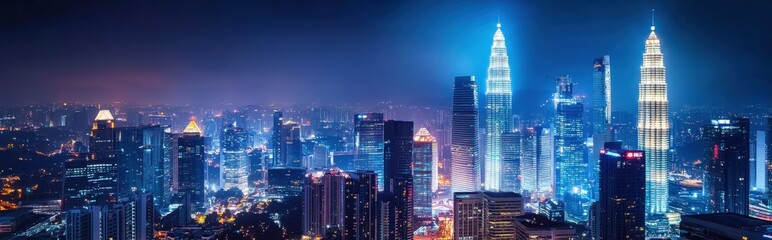 Vibrant nightlife skyline kuala lumpur cityscape photography urban environment aerial view modern architecture and culture
