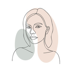 Portrait of a beautiful girl with long hair. Line art. Hand drawn illustration in sketch style.