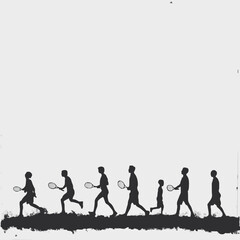 Obraz premium Simple Black Silhouettes of 10 Humans Performing Various Sports on a White Background