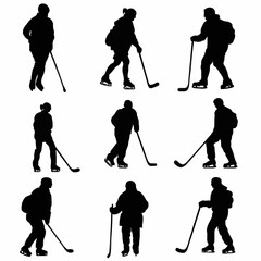 Naklejka premium Simple Black Silhouettes of 10 Humans Performing Various Sports on a White Background
