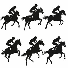 Simple Black Silhouettes of 10 Humans Performing Various Sports on a White Background