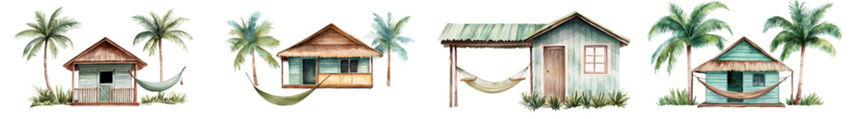 Tropical Beach Huts and Cottages in Paradise Landscape