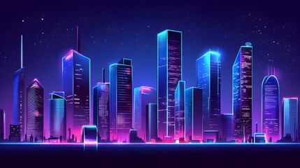 Futuristic cityscape at night vibrant neon lights digital artwork urban environment aerial view modern technology