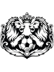 Design a heraldic crest featuring two lions facing each other, incorporating elements of royalty and strength.