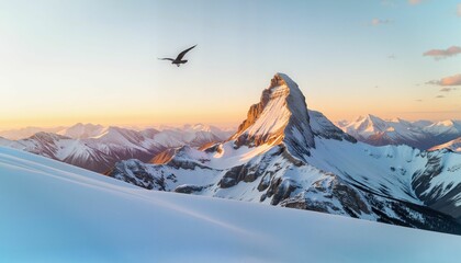 Majestic mountain peak at golden hour, natural wilderness beauty