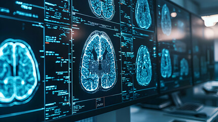 Obraz premium Advanced brain imaging techniques hospital lab medical analysis high-tech environment close-up view neurodiagnostics insights