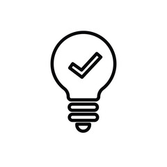 Fototapeta premium black bulb with checkmark like quick tip icon. flat stroke linear simple trend modern efficiency logotype design element isolated on white background.