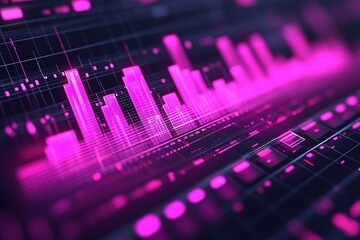 Abstract digital data visualization with glowing pink bar graph.