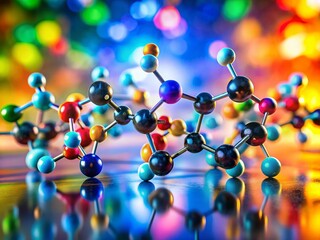 Tilt-Shift Miniature Morphine Molecule: Flat Style Chemical Structure