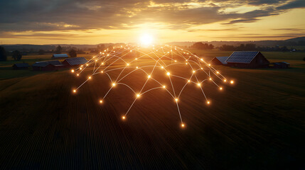 Innovative technology connecting farms rural landscape aerial view digital connectivity farming future