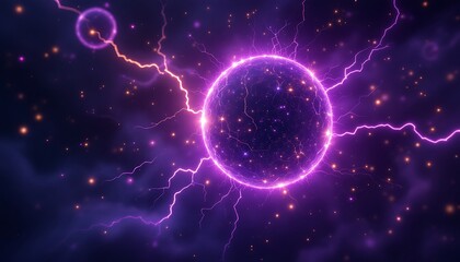 Glowing Purple Energy Sphere Cosmic Lightning Digital Art