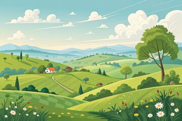 Naklejka premium Cartoon landscape background