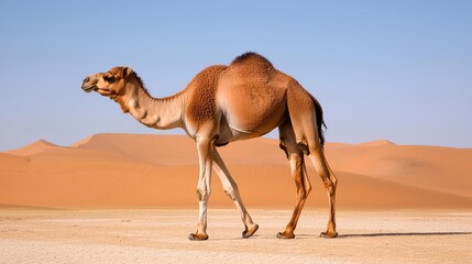 Camel walking desert dunes landscape travel wildlife