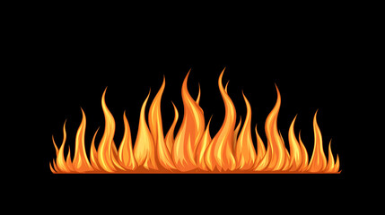 Fiery flames burning intensely against a black background; ideal for design elements