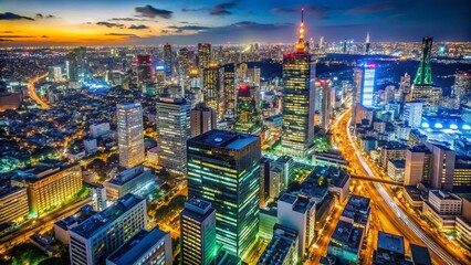 Tokyo Cityscape Panoramic View: High-Rise Building Overlook at Night
