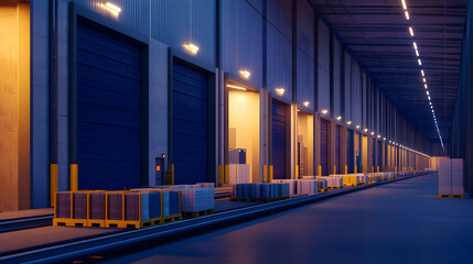 Obraz premium Warehouse loading area at night industrial facility image urban environment wide angle view logistics operations
