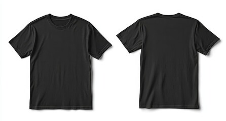 Black t-shirt mockup, front and back views, isolated on white background. (13)