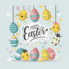 Naklejka premium illustration design clear typographic Happy easter ai generated background