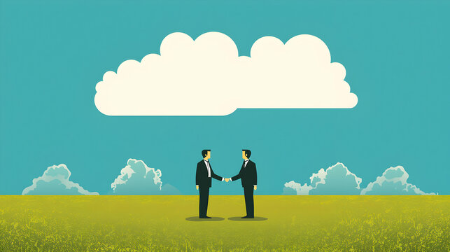 Business collaboration between two professionals open field illustration clear sky close-up partnership concept