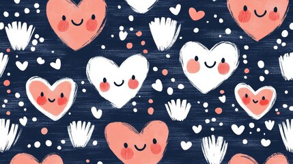 Fototapeta premium Valentine's Day Hand-Drawn Cartoon Hearts with Brush Strokes and Texture, Red and White, Romantic, Love, Artistic Expression, Festive Design