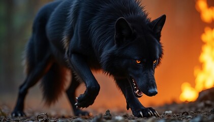 Fiery Black Wolf: A Dramatic Close-Up