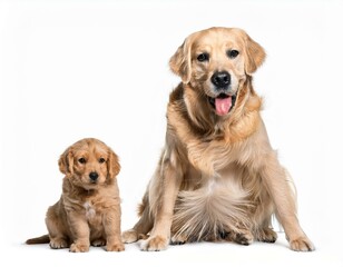 Puppy and adult dog, isolated on white. Labradors.