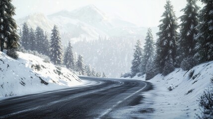 Snowy Mountain Road: A Serene Winter Drive