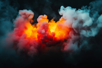 Bright explosion generating a colorful cloud of smoke, perfect for backgrounds or visual effects