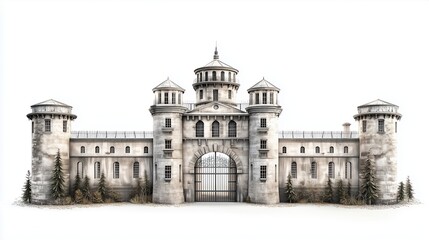 Fototapeta premium Bastille Prison architectural design against a white background, Bastille Day