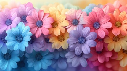 Obraz premium Whimsical Daisies in a Rainbow Gradient Background with Soft Colors and Dreamy Vibes Perfect for Cheerful Designs and Inspirational Themes