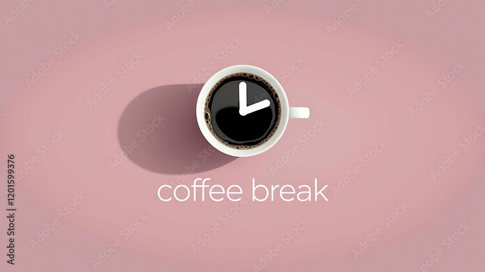 Wall mural Coffee time Wake up concept, coffee Cup with clock hand inside it. Top View