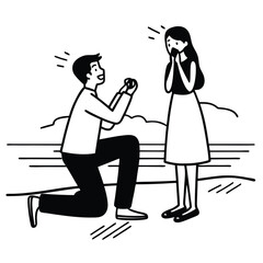 Wedding Proposal Line Drawing
A man kneeling down to propose to his partner, illustrated in a minimalist and romantic style