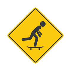 Isolated yellow diamond skateboarding lane, traffic street sign with caution