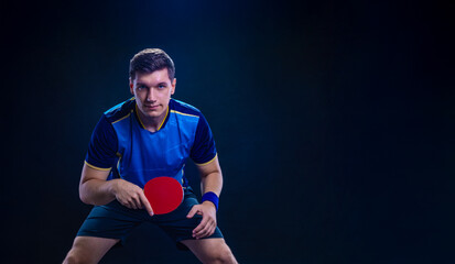 Table tennis player in action. Ping pong banner. Download a photo of a table tennis player for a...