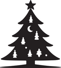 Christmas tree silhouette vector art illustration. Black and white Christmas tree vector illustration.