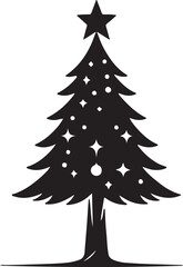 Christmas tree silhouette vector art illustration. Black and white Christmas tree vector illustration.