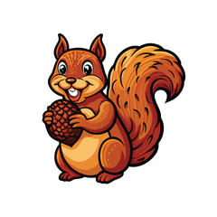 Draw a cheerful squirrel holding an acorn, smiling and looking happy.