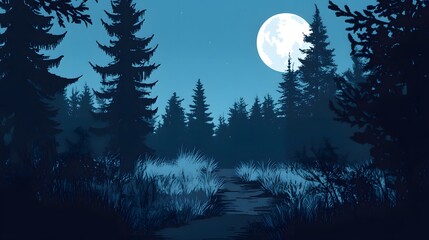 Naklejka premium Moonlit Forest Hiking Adventure