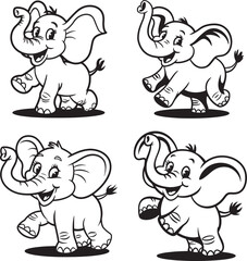Joyful Cartoon Elephants for Kids Coloring