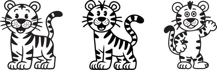 Adorable Cartoon Tigers for Kids Coloring