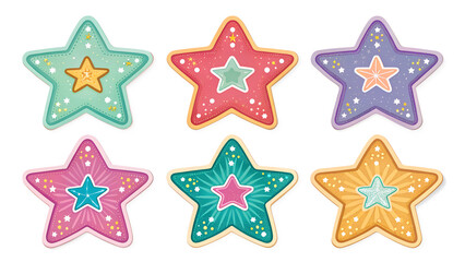 Colorful star-shaped cookies decorated for a festive celebration taking place in a cheerful environment