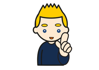 指さしポーズの金髪男性