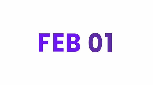 1st February calendar icon animation. Alpha matte with transparent background 4K resolution.