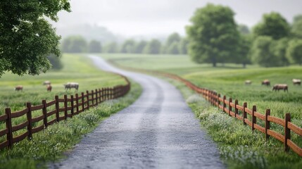 Serene Country Road: A Pastoral Scene of Tranquility